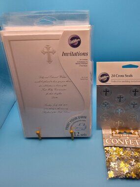 24 Wilton Baptism-Confirmation-1st Communion Invitations + Seals & Confetti NWT